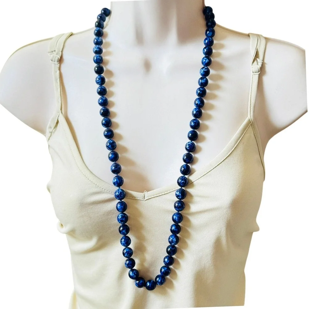 VTG‎ Joan Rivers Classic Blue Glass Beaded Elegant Necklace Gold Plated Signed